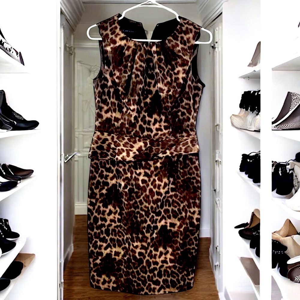 Anne Klein Leopard Animal Print Sleeveless Cocktail Career Dress - Picture 2 of 6